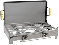 Fogão Inox Fogareiro A Gás Duas Bocas + Chapa Bife E Kit Gás