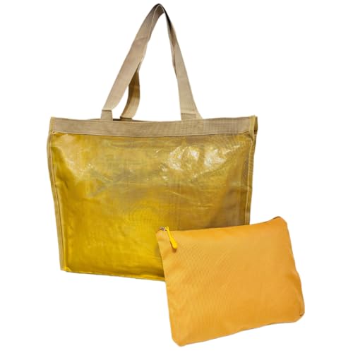 Kit Bolsa De Praia Dourada Feminina Com Necessaire Piscina Verão Viagem Sacola