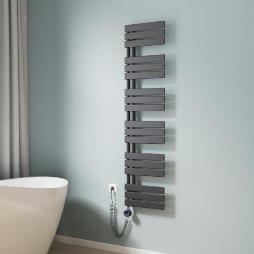 EMKE Baño radiador toallero eléctrico de 1599 x 400 mm, radiador eléctrico con termostato, toallero eléctrico, toallero, calentador de toallas con barra calefactora,