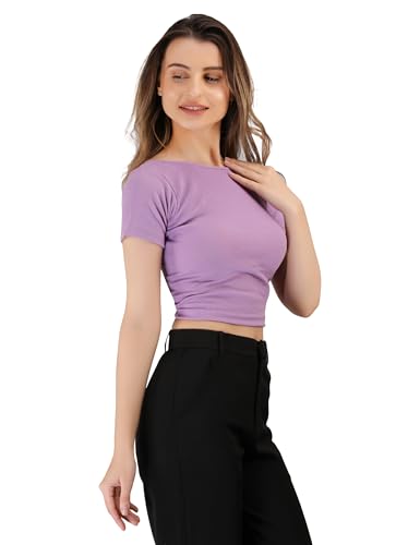 Image of Brown Solid Ribbed Slim Fit Crop Top for Women's & Girls