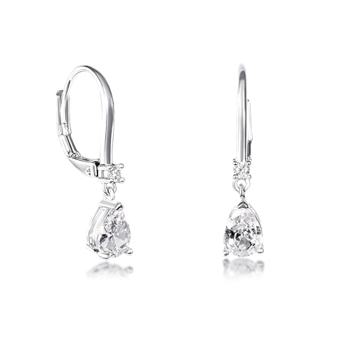 Zavana Small Silver Drop Earrings for Women and Teen Girls with Pear Shaped Stones, Dainty Silver Earrings set with Clear Cubic Zirconia Stones, Cute Dangle Earrings for Women with Leverback