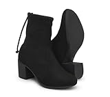 Bota Feminina Confort Casual Polo London Club, Camurça Strech cano Curto e Salto Alto bloco (preto, BR, Adulto, Numérico, 36)