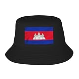 Joisbs Cambodia Flag Summer Style Essential: Double-Layer Fisherman Hat for Sun Protection and Fashion! Black