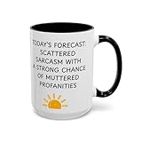 Funny Sarcastic Coffee Mug Today's Forecast Office Gift Coworker Birthday Profanity Humor Ceramic Cup Colored Handle