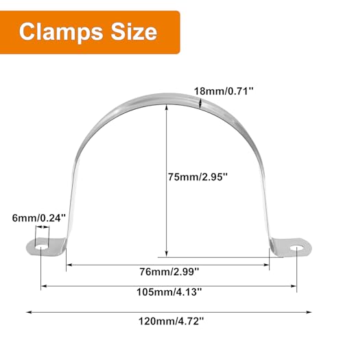 Image of Biaungdo M75 Rigid Pipe Strap, 3 Inch Stainless Steel, 12 Pcs | Two Hole Strap, U Bracket Pipe Clamps, Heavy Duty Conduit Clamps, Tension Tube Clip Cable Clamp Hanger