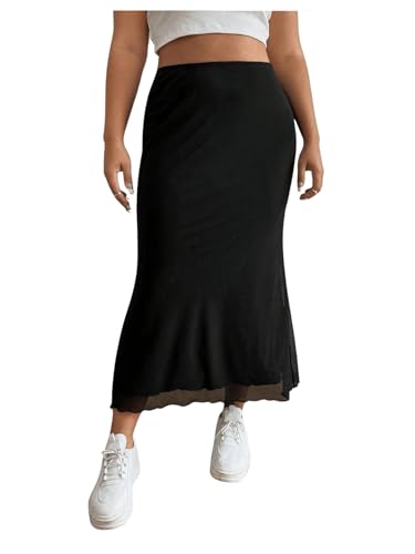 SHENHE Women's Plus Size Elegant Mesh Fishtail Skirt High Waisted Bodycon Pull on Long Skirt