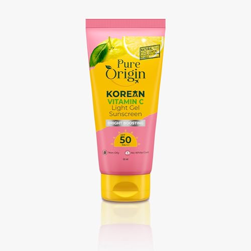 Pure Origin Korean Vitamin C Light Gel Sunscreen with SPF 50 & PA++++| No White Cast | Suitable for Oily, Dry & Combination Skin | Broad Spectrum, Non-sticky & Lightweight | Brightens Skin & Prevents Tan | 50ml