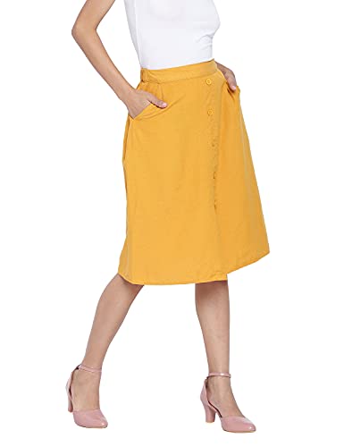 Image of oxolloxo Women Regular Fit Cotton Pencil Solid Casual Coral Skirt