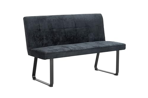 byLIVING Bank Talea/Moderne Sitzbank mit einem Webstoff-Bezug in dunkelgrau/Metall Gestell schwarz pulverbeschichtet/Bank mit Rückenlehne/B 140, H 92, T 59 cm