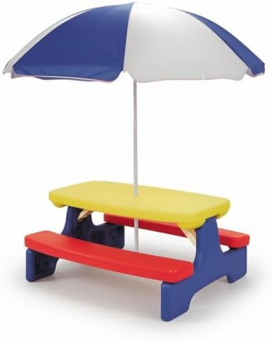 Multi-Color Foldable Kids Picnic Table with Umbrella for & Dining
