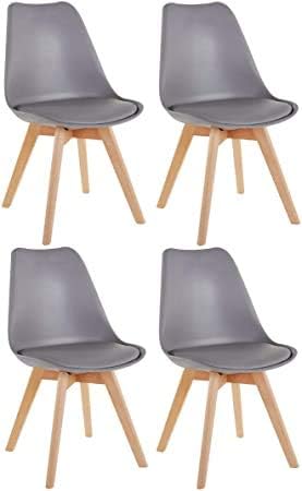 Millhouse Dining Chair with Natural Wood Legs and Cushioned Pad, Contemporary Design for Office, Lounge, and Kitchen (Grey, Set of 4)