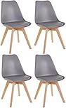 Millhouse Dining Chair with Natural Wood Legs and Cushioned Pad, Contemporary Design for Office, Lounge, and Kitchen (Grey, Set of 4)