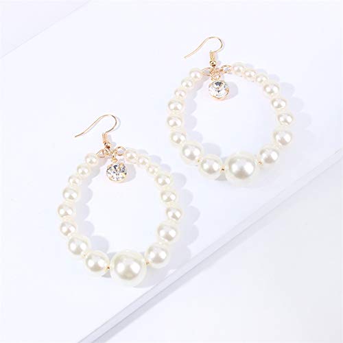 Large Imitation Pearl Hoop Earrings For Women Round Circle Rhinestone Cz Dangle Earrings Hook Fashion Jewelry #TOP3