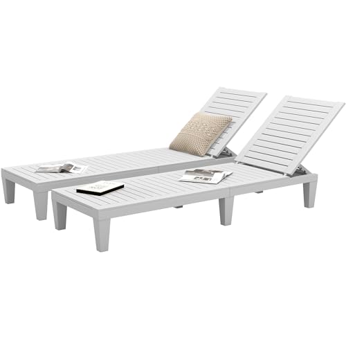 DWVO Outdoor Chaise Lounge, Pool Lounge Chair Set of 2 w/ 5-Level Backrest, Waterproof & Easy Assembly Patio Lounge Chair for Garden, Pool, and Beach (Grayish-White)