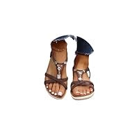2025 New Women's Flat Sandals Summer Bohemian Beaded Strap Sandals Rhinestone Leather Sandals Open Toe Flat Sandal Fit Vacation