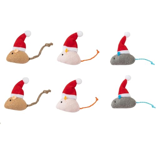 Haourlife 6 Packs Catnip Toys Interactive Toy Christmas Hat