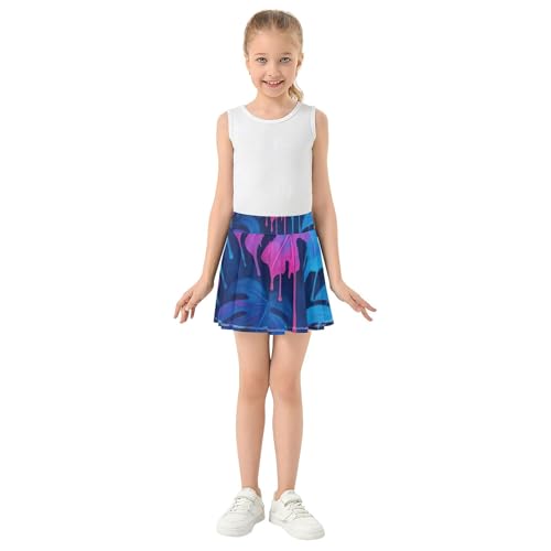 Joisal Artistic Monstera Leaves Blue Girls' Shorts Athletic Skorts Tennis Skirts for Kids Uniform Flowy Skort 3t3