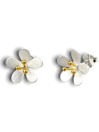 Boucles d'oreilles argent 925 bouton d'or bicolores bijoux femme
