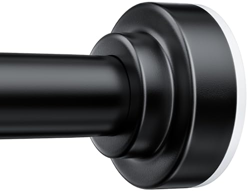 TEECK Shower Curtain Rod, 27-76 inch Adjustable Spring Tension Curtain Rod, Never Rust Anti-Slip Shower Curtain Rod for Bathroom, No Drilling, Never Collapse, Easy to Use, Black