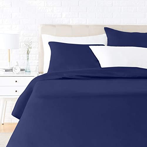 Amazon Basics Sateen Duvet Cover Set - 200 x 200 cm / 50 x 80 cm x 2, Dark Blue