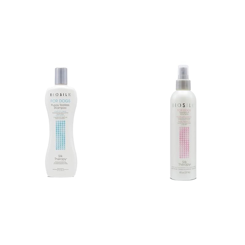 Shampoo para Cães e Spray Desembaraçador BioSilk Silk Therapy para Pelos, 360 mL + 240 mL