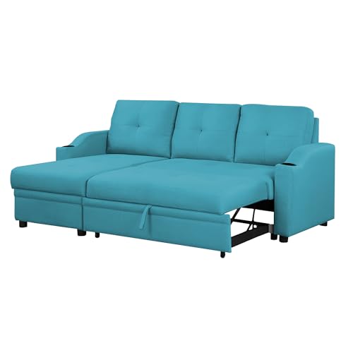 Image of Casaliving Ravonna LHS 4 Seater L Shape Corner Sofa Cum Bed for Living Room (Turquise Fabric) Premium Fabric Sofa