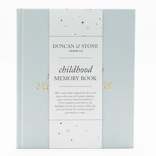 Image of Childhood Memory Book - Elegant Child Memory Book For Kids Till Age 18 W/Guided Prompts, & More - Childhood Memory Journal (175 Pages, Sky Blue)