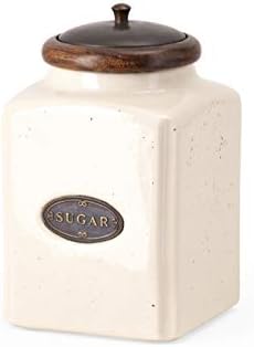 CC Home Furnishings Set of 3 Labeled Ivory Ceramic Kitchen Canisters with Lids Brown, 9-10-11"h x 5"w x 5"