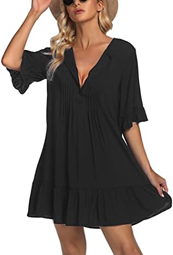AI’MAGE Women Swimsuit Cover Ups Shirt Button Down Bathing Suit Cover Up Dress Ruffle Beachwear S-3XL