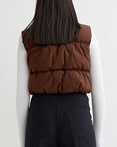 Sysea Women's Crop Puffer Vest Winter Zip Up Lightweight Sleeveless Warm Outerwear Padded Coat #TOP1