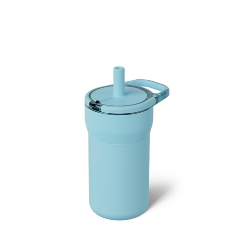 Image of BruMate Leap 12oz 100% Leakproof Kids Tumbler with Handle & Silicone Soft Straw | Durable Drop Resistant Silicone Sleeve | Made of Insulated Stainless Steel | Cup Holder Friendly | (Glacier)