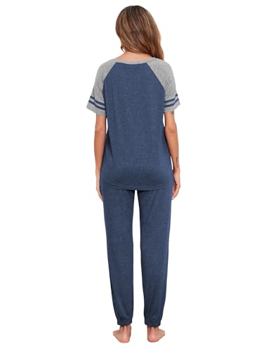 Image of Ekouaer Lounge Sets for Women Two Piece Pajama Set Short Sleeve Crewneck Jogger Outfits and Sweatpants Tracksuit