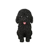 Semeid Lifelike Sitting Teddy Bear Poodle Figurine, Miniature Realistic Resin Dog Statue for Home & Office Décor, Cute Collectible Puppy Ornament for Dog Lovers (Black)