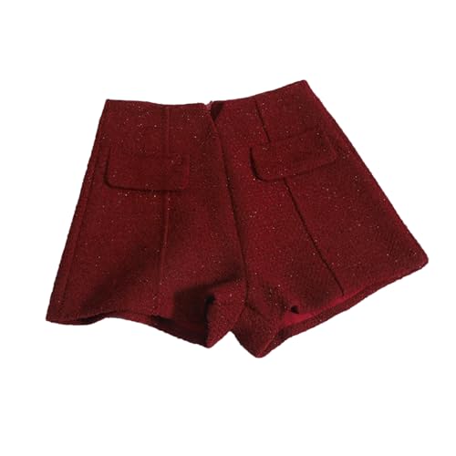Pantalon rétro en tweed chaud élégance vintage taille haute jambes larges