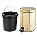 mDesign Small Modern 1.3 Gallon Round Metal Lidded Step Trash Can, Compact Garbage Bin with Removable Liner Bucket and Handle for Bathroom, Kitchen, Craft Room, Office, Garage - Soft Brass, 5 liter