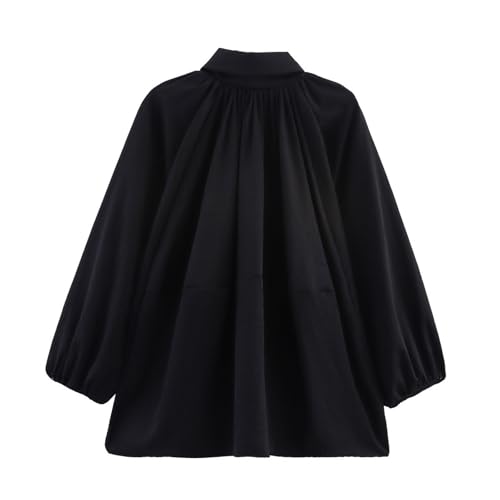 Bomber Jacket for Women Oversized Streetwear Casual Batwing Sleeve Lapel Collar Zip Front Pleated Shirts3