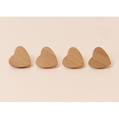 Möbelknöpfe Holz Herz 4 Stück - Schrankknöpfe Kinder, Holzknöpfe für Kommoden, Möbelgriffe Holz 4er Set Cover
