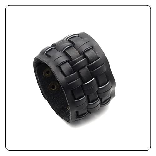 Image of Punk Rock Snap Bracelet Braided Wide Leather Wristband Arm Cuff Bracelet