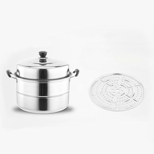 Hxuolue蒸し器 蒸し鍋 蒸し料理 二段/三段蒸し器 蒸しもの鍋 満菜対応熱源:IH対応 各種熱源対応 Steamer for Cooking 多機能 ステンレス (34cm,単笊蒸し器)