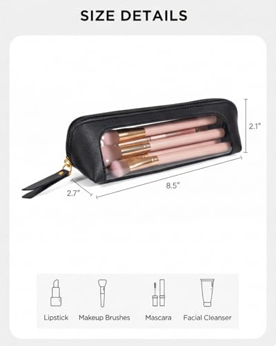 Image of LETGO Cute Clear Travel Makeup Brush Holder, Waterproof PU Leather Cosmetic Brush Pouch with Zipper,Portable Makeup Brush Organizer Case for Daily Use Travel (Chic Black)