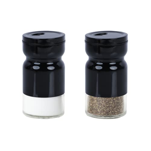 Salero y pimentero de cristal y metal, juego de 2 unidades, color negro Cover