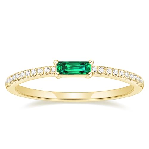 TIGRADE Emerald Cut Anniversary Ring Baguette Eternity Ring CZ Minimal Dainty Stacking Ring for Her Women Size 4-10