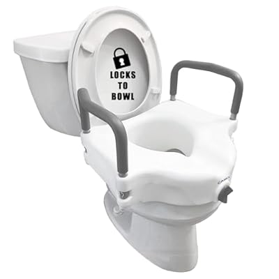 Carex E-Z Lock Raised Toilet Seat with Handles - 4.5 Inch Toilet Seat Riser with Arms, Toilet Riser Fits Most Toilets, Elongated or Round, Toilet Seat Lifter, White