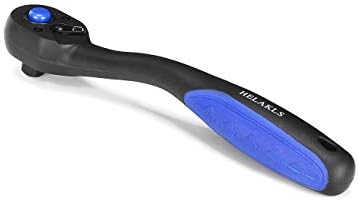 HELAKLS 3/8-Inch Drive Ratchet Socket Wrench Quick-Release By 7-Inch Composite Offset Handle Reversible Gear Spanner Tools for Men, 72-Tooth Oval Head(3/8 inch)