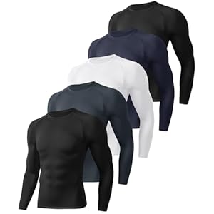 5 Pack Long Sleeve Compression Shirts for Men – Black Quick Dry Workout Base Layer Undershirt Top for Athletic Gym Running