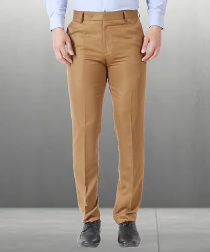 Image of MALENO Men's Slub Effect Solid Trouser | Classic Slim Fit Formal Trousers for Men | Slim Fit Trousers for Men
