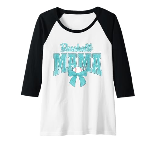 Mujer Camiseta deportiva de béisbol para mamá, con lazo para el día del juego, a la moda para mamá Camiseta Manga Raglan