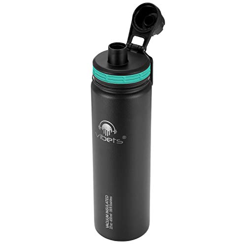 Garrafa Térmica Sport Vibets Hydro USA Parede Dupla Isolada a Vácuo 650 ml (Preto/Verde)