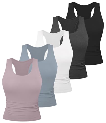 Dalavch 5 Pack Women's Workout Racerback Tank Tops Spandex Yoga Athletic Running Gym Sports Crop...