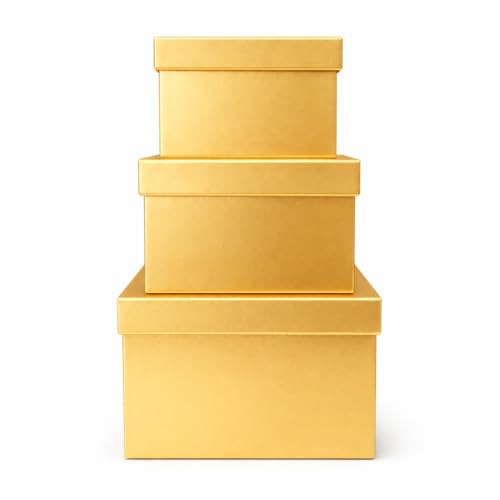 Image of Oasis Pack of 3 Premium Square Gift & Flower Hamper Boxes With Lid | Classic Bouquet Box for Flower Arrangements & Gift Hampers | Decorative Gift Packaging Box With Waterproof Liner - Gold